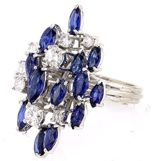 Sapphire And Diamond Cluster Ring In White Gold 1