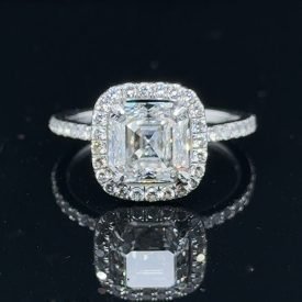 Asscher Cut Natural Diamond Halo Ring