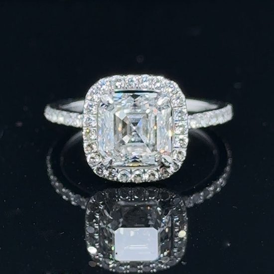 Asscher Cut Natural Diamond Halo Ring