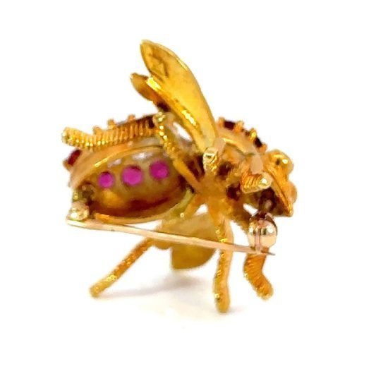 Yellow Gold Ruby And Diamond Bumble Bee Pin 5
