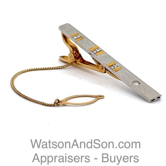 Tie Bar With Diamonds In White And Yellow 18 Kt Gold 2