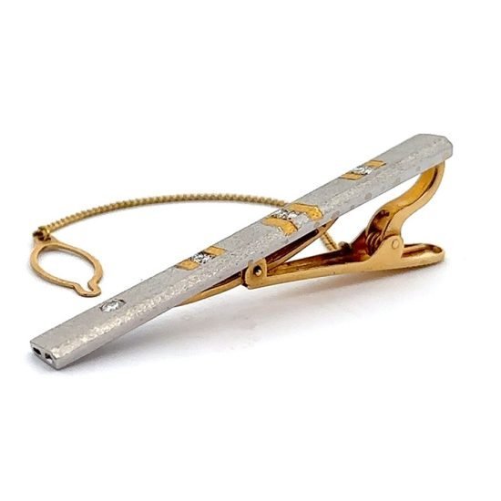 Tie Bar With Diamonds In White And Yellow 18 Kt Gold 1