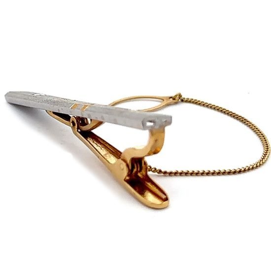 Tie Bar With Diamonds In White And Yellow 18 Kt Gold 3