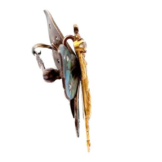 Art Nouveau Yellow Gold And Silver Enameled Lady Butterfly - Image 4