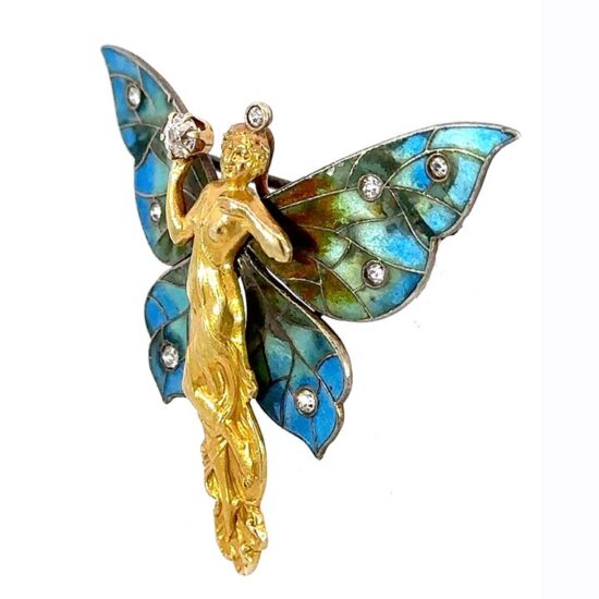 Art Nouveau Yellow Gold And Silver Enameled Lady Butterfly - Image 2