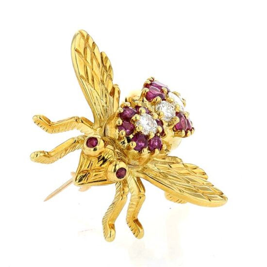 Ruby And Diamond Bee Pin In Yellow Gold - Image 2