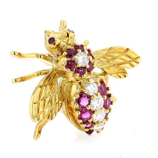 Ruby And Diamond Bee Pin In Yellow Gold - Image 3