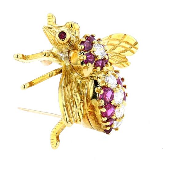 Ruby And Diamond Bee Pin In Yellow Gold - Image 4