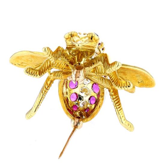 Ruby And Diamond Bee Pin In Yellow Gold - Image 5