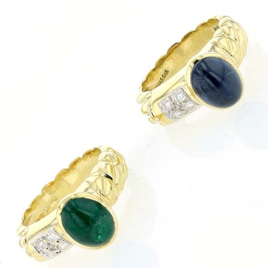 Cassis Cabochon Cut Emerald And Sapphire Rings - Image 5