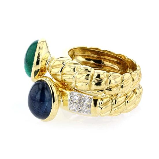 Cassis Cabochon Cut Emerald And Sapphire Rings - Image 2