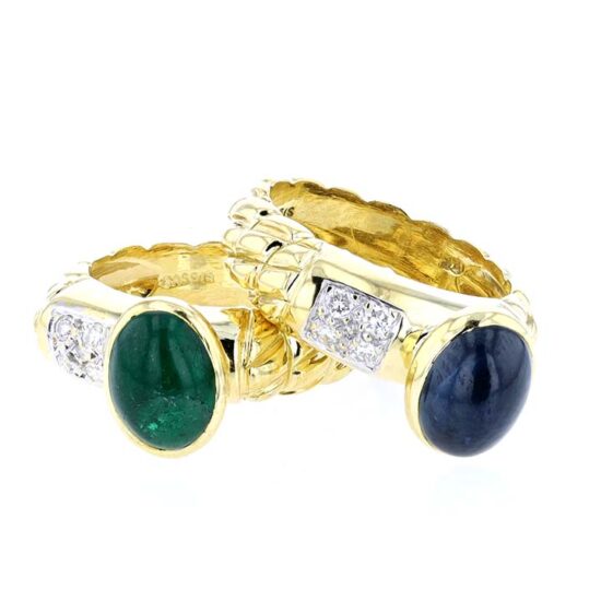 Cassis Cabochon Cut Emerald And Sapphire Rings