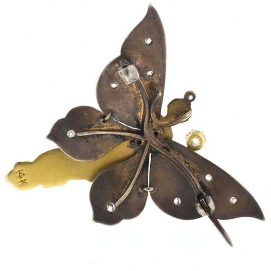 Art Nouveau Yellow Gold And Silver Enameled Lady Butterfly - Image 5