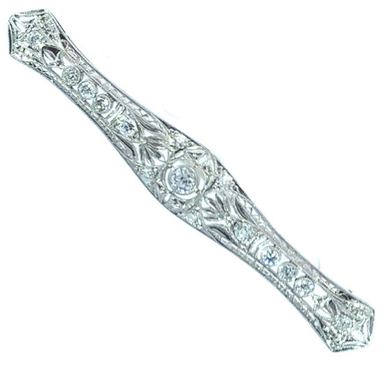 Edwardian Filigree Platinum Diamond Pin 4