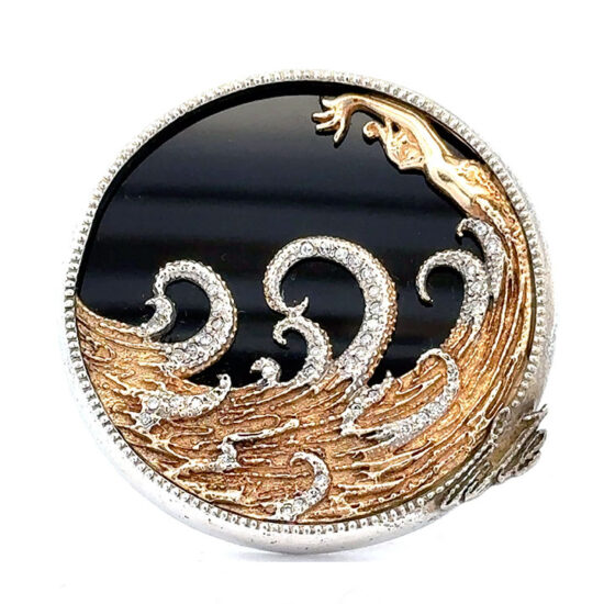 Erte Limited Edition Yellow Gold And Sterling Silver And Diamond Aphrodite Brooch 1