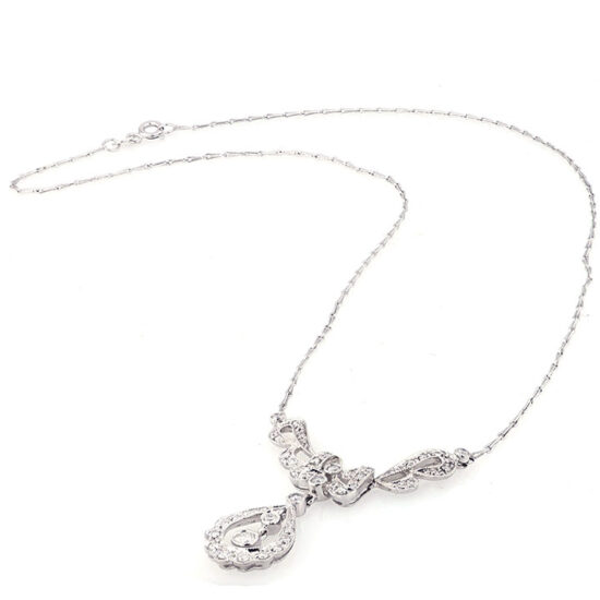 White Gold Diamond Bib Style Lavallière Pendant And Chain 2