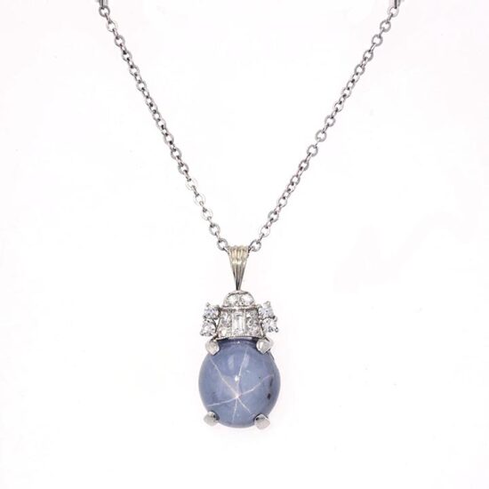 Star Sapphire And Diamond Drop Pendant 1