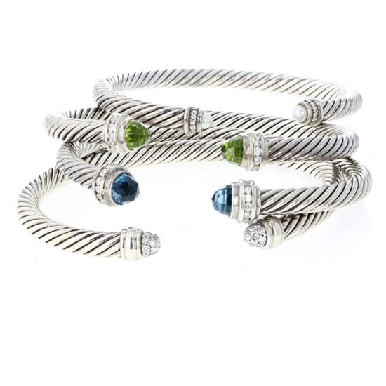 David Yurman Ny Set Of 4 Stacking Cable Design Bangle Bracelets; 4