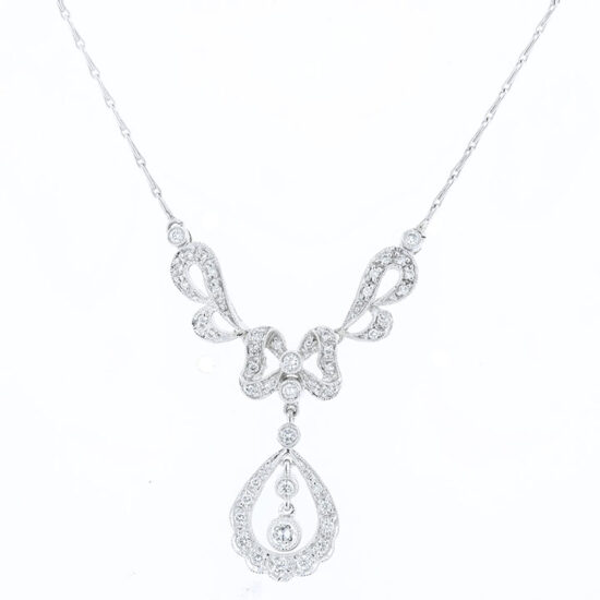 White Gold Diamond Bib Style Lavallière Pendant And Chain 1