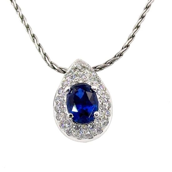 White Gold Sapphire And Diamond Pear Shaped Drop; 1
