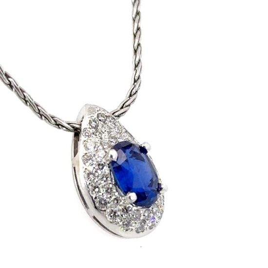 White Gold Sapphire And Diamond Pear Shaped Drop; 3