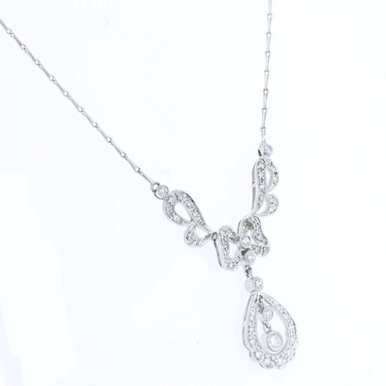 White Gold Diamond Bib Style Lavallière Pendant And Chain 4