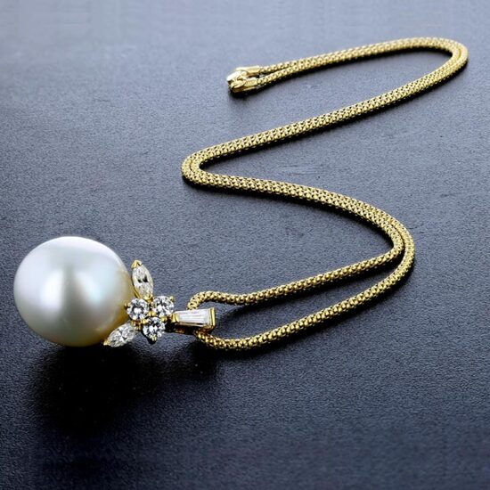 South Sea Pearl And Diamond Drop Pendant And Chain 1