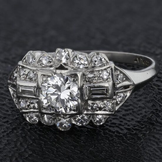 Deco Platinum Diamond Engagement Ring 1