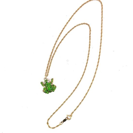 Green Frog Drop Pendant With Tsavorite Garnets And Diamonds 2