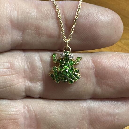 Green Frog Drop Pendant With Tsavorite Garnets And Diamonds 3