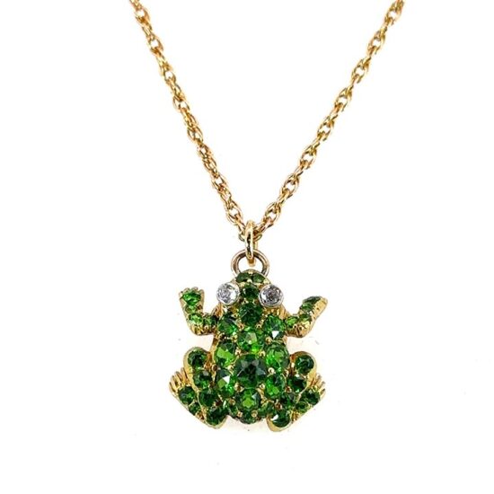 Green Frog Drop Pendant With Tsavorite Garnets And Diamonds 1