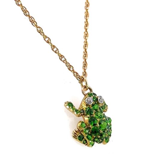 Green Frog Drop Pendant With Tsavorite Garnets And Diamonds 5