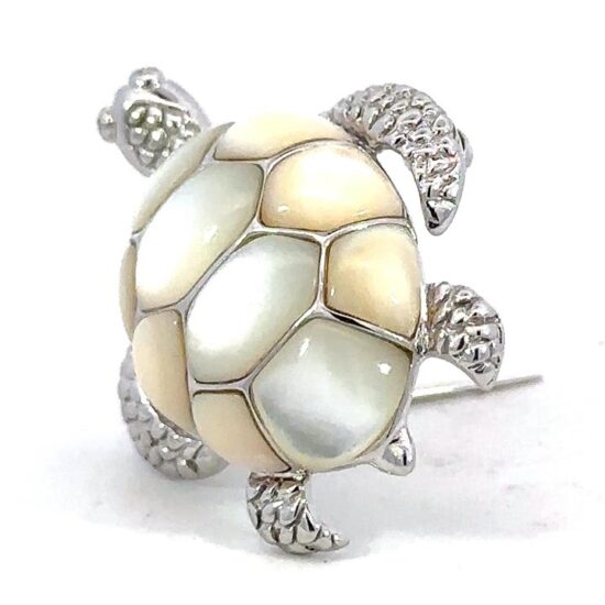 Turtle Pin In Mother Of Pearl And White Gold 3