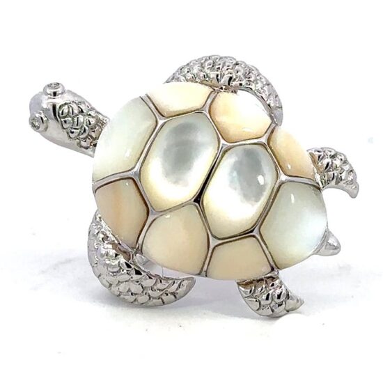 Turtle Pin In Mother Of Pearl And White Gold 1