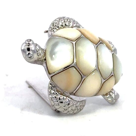 Turtle Pin In Mother Of Pearl And White Gold 2