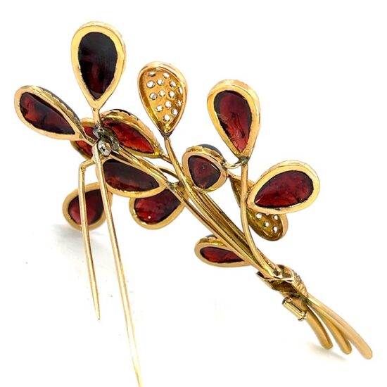 Diamond And Garnet Flower Brooch 5