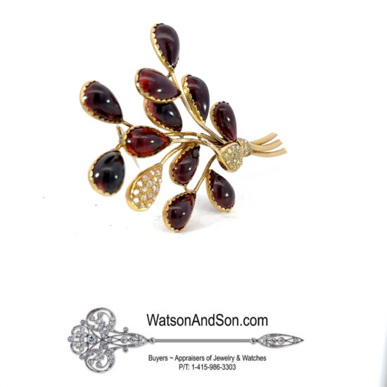 Diamond And Garnet Flower Brooch 2