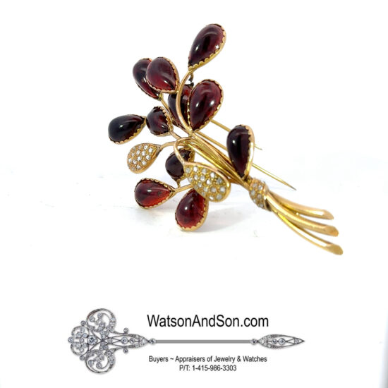 Diamond And Garnet Flower Brooch 3