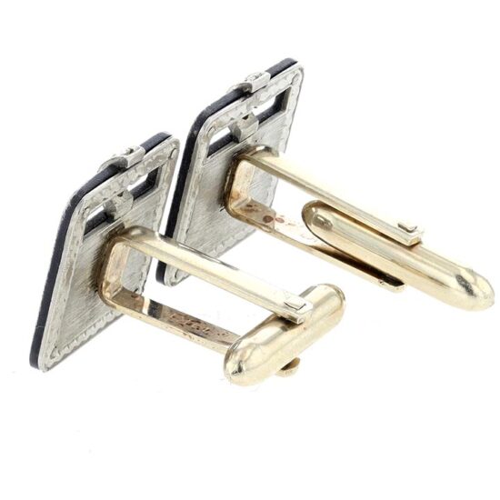 G.T. Marsh steel, white gold and platinum mounted diamonds cuff link set - Image 3