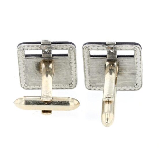 G.T. Marsh steel, white gold and platinum mounted diamonds cuff link set - Image 4