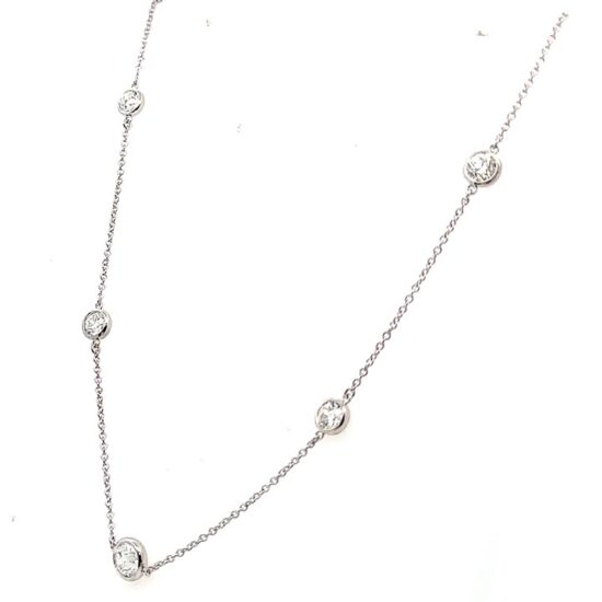 European cut diamonds by the yard station necklace in white gold 2