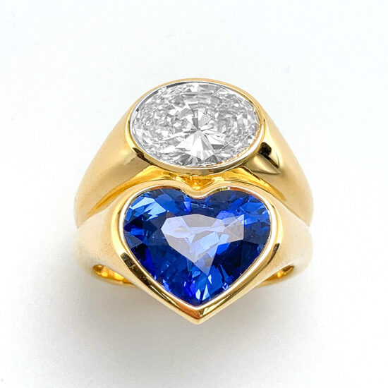 Sapphire and diamond par dessus sous ring