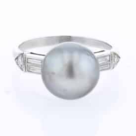 Natural Black Pearl And Diamond Solitaire Ring