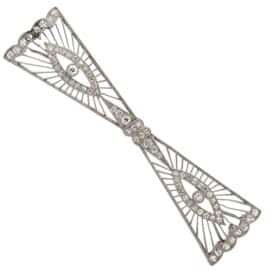 Edwardian Filigree Platinum and Diamond Bow Pin