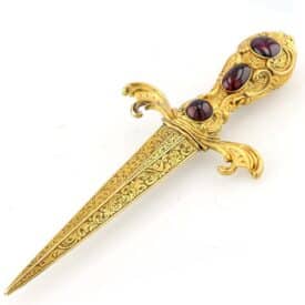 Victorian Gold Letter Opener With Blood Red Garnet Handle