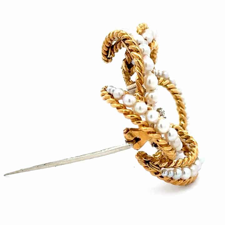 1950S Italian 18K Gold Akoya Pearl &Amp; Diamond Circle Brooch 4 1950S Italian 18K Gold Akoya Pearl &Amp; Diamond Circle Brooch - Image 4