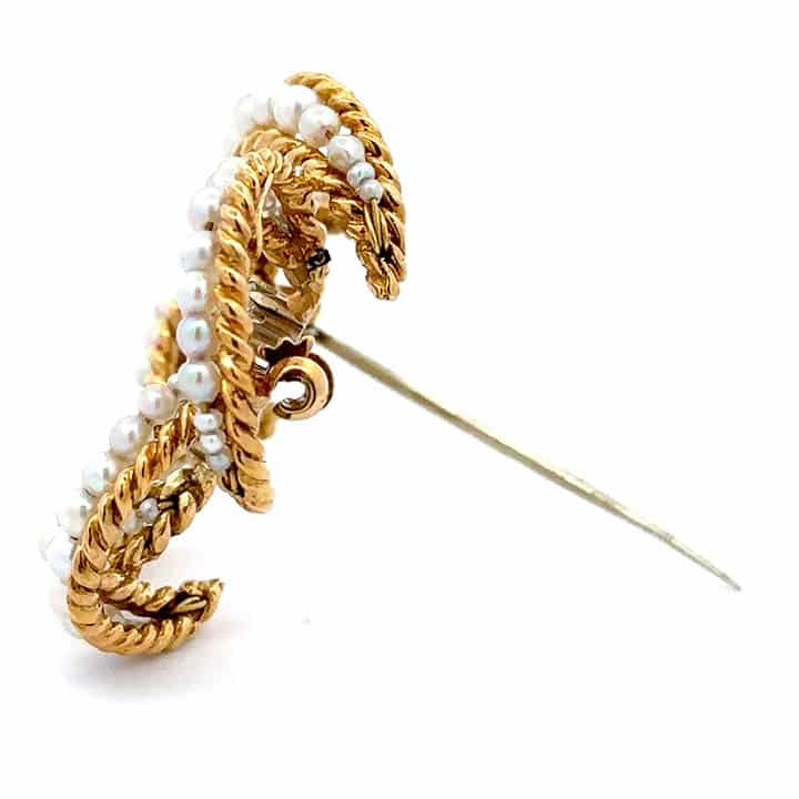 1950S Italian 18K Gold Akoya Pearl &Amp; Diamond Circle Brooch 3 1950S Italian 18K Gold Akoya Pearl &Amp; Diamond Circle Brooch - Image 3