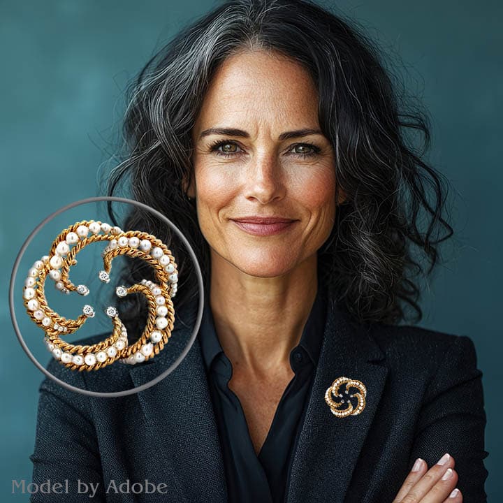 1950S Italian 18K Gold Akoya Pearl &Amp; Diamond Circle Brooch 5 1950S Italian 18K Gold Akoya Pearl &Amp; Diamond Circle Brooch - Image 5