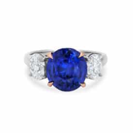 Oval Sapphire And Diamond 3 Stone Ring In Platinum And Rose Gold