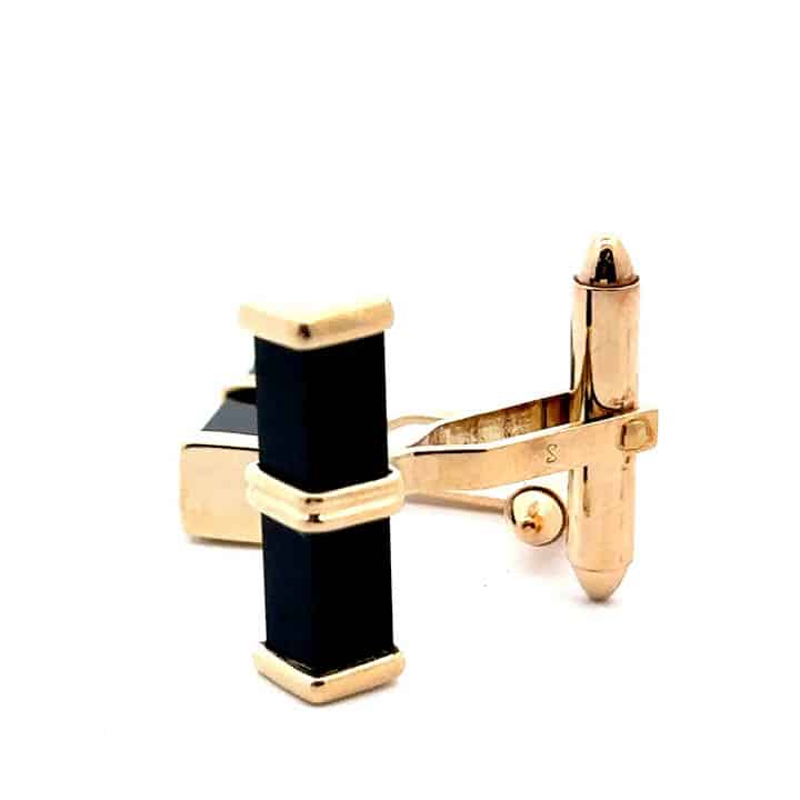 Power Cuffs – Black Onyx &Amp; 14K Gold Bar Cufflinks (1980S Cool) 4 Power Cuffs – Black Onyx &Amp; 14K Gold Bar Cufflinks (1980S Cool) - Image 4